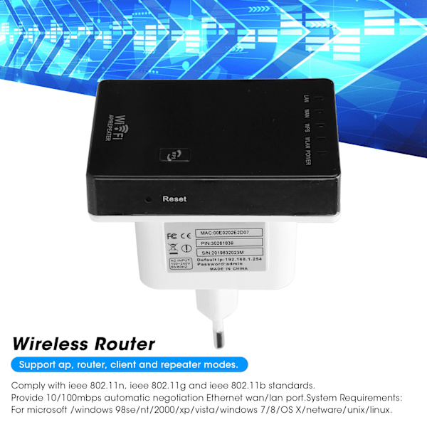 Trådlös Nätverksrouter Wifi Single Boost Repeater SSID Förstärkare 300mbps 100-240VEU Kontakt