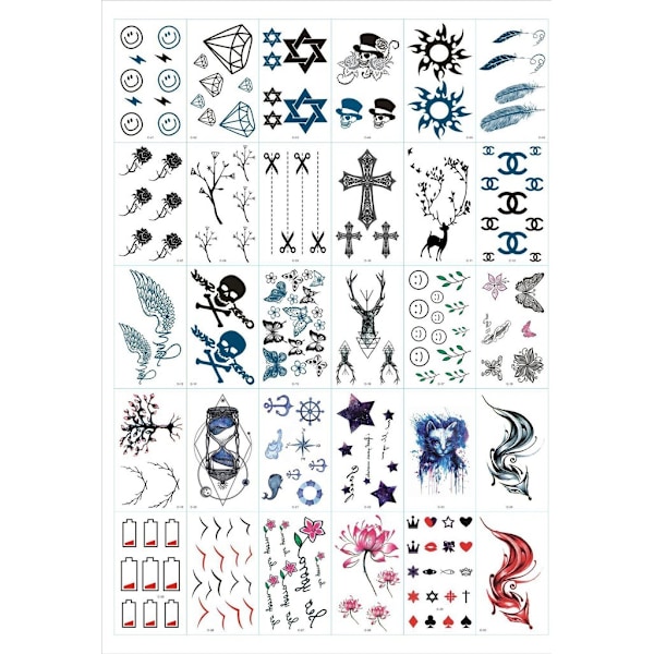 Gnuggisar - tillfälliga tatueringar 30 ark med blandade motiv C30