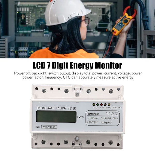 3-fas 4-ledare Energimätare 7-siffrig LCD-display Spänningseffektström Voltmeter Amperemeter Monitor 3x220V 380V