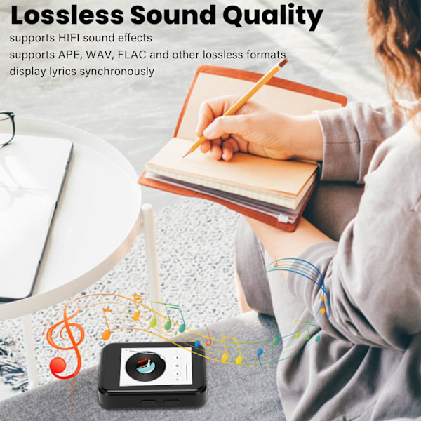 1,8-tums full pekskärm MP3 MP4-spelare Bluetooth 5.0 FM-radio Förlustfri HD Digital musikspelare E-bokläsare med högtalare 16GB