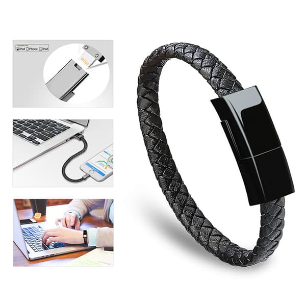 USB-kabelarmband Kort Bärbar Läderladdare (L/M)