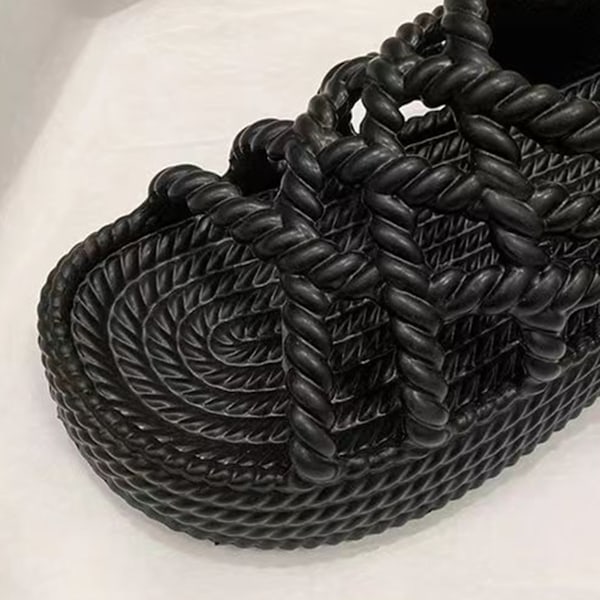 Sandaler med tjock sula, trendiga, mjuka, bekväma, avslappnade remsandaler, plattformstofflor för kvinnor, resa, fest, svart 35‑36
