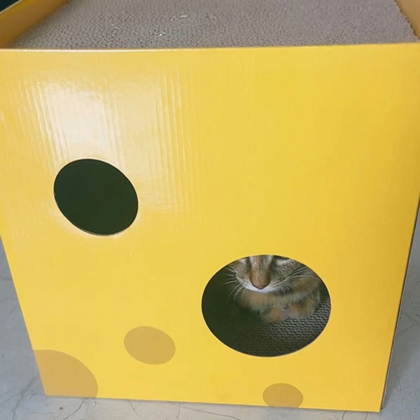 Kattklös Hus i Form av Ost Kartong Kattklösbräda Hus Intressant Kattgömställe för Vila och Lek