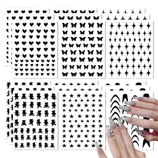 18 ark Airbrush Stencil Nagelstickers Fjäril Björnstjärna