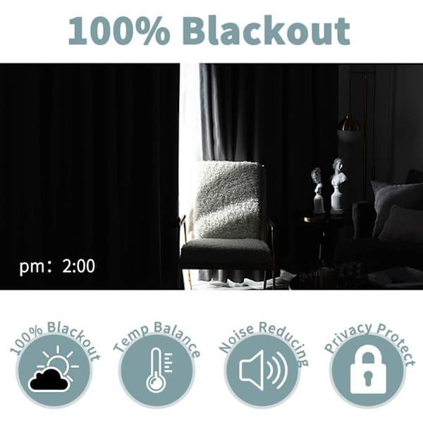 Pitch Black Solid Termisk Isolerad Ögla Mörkläggningsgardin