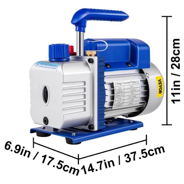 Vakuumpump 85 L-min - VEVOR - Kylluftkonditionering 1720RPM - 3CFM Blå och Silver