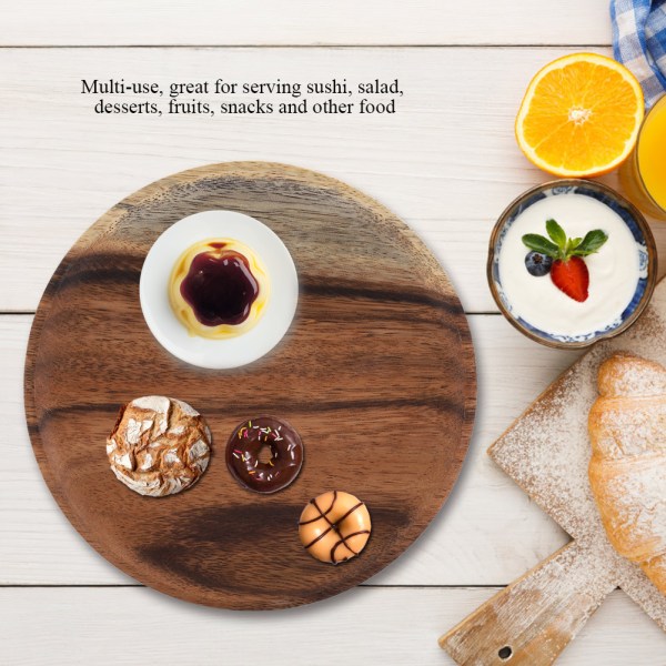 Elegant rund matbricka snacks sushi serveringsfat i trä