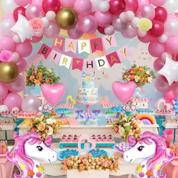 Unicorn födelsedagsdekoration för flickor, MMTX Unicorn dekoration med 3D enorma Grattis Rosa Enhörningsballonger