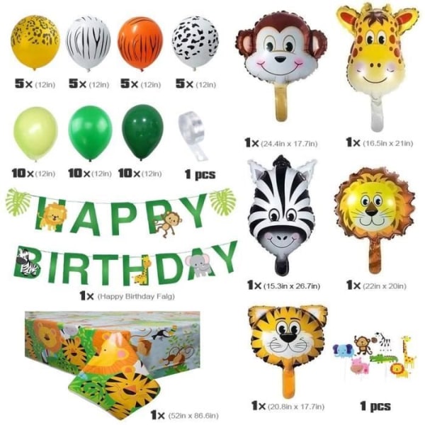 MMTX Jungle Födelsedagsdekoration Pojke Safari Födelsedagsdekoration Grattis på födelsedagen Banner Safari Djur Djungelballonger för