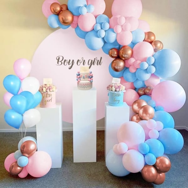 Blå rosa ballonggirland, MMTX 99 delar Baby shower ballongbåge med roséguld metallisk ballong, blå rosa ba
