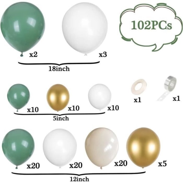 Grön ballonggirlandskit,Avocadogrön födelsedagsballongbåge Födelsedagsdekoration Olivgrön vit för baby shower dop