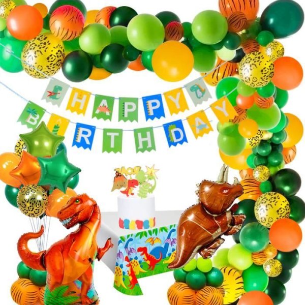 Dinosaurie Födelsedagsdekorationer Boy Kid,MMTX GEEKEO Kids Party Supplies Kit Grattis på födelsedagen Ballong Banner