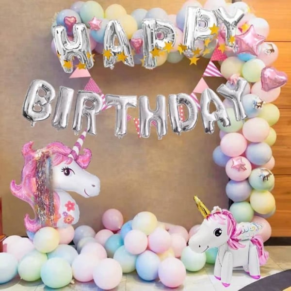 Unicorn Födelsedagsfestdekoration för tjejer Dam, MMTX 3D Unicorn Balloon Unicorn Cake Toppers Macaron Party Ballonger Banner