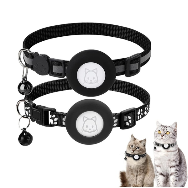 2st justerbar AirTag Cat Collar med klocka Black 2pcs