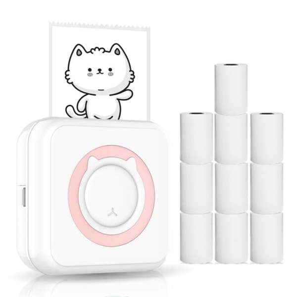 Mini Bluetooth thermal skrivare Fotoskrivare för smartphone Pink 10 rolls of paper