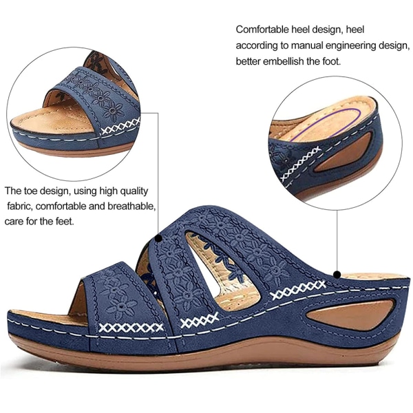 Ortopediska sandaler för kvinnor Låg kil Anti-Slip Mules Skor Blue 40
