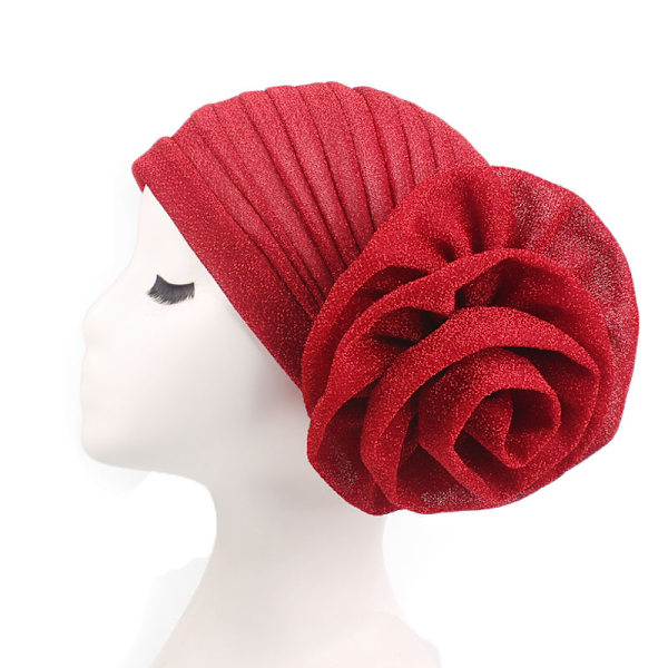 Dammode ljus siden stort blommigt turbanhatt retro turban red