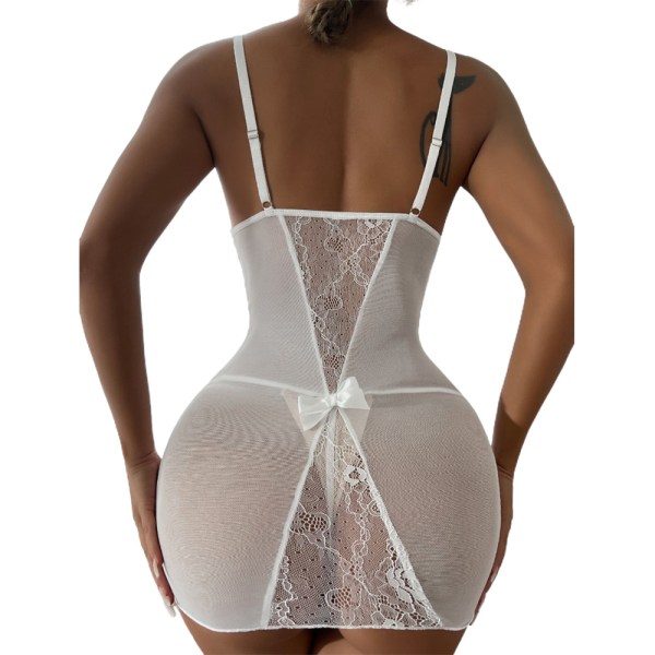 Kvinnor Sexiga Spets Underkläder Set Underkläder Stringklänning Nattkläder White XL
