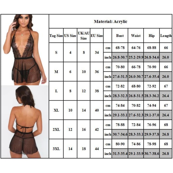 Kvinnor Sexiga Underkläder Nattlinne Halter V-hals Mesh Underkläder XL