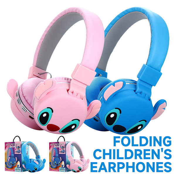 Stitch Headset för barn, trådlösa Bluetooth-hörlurar med mikrofon, present Pink