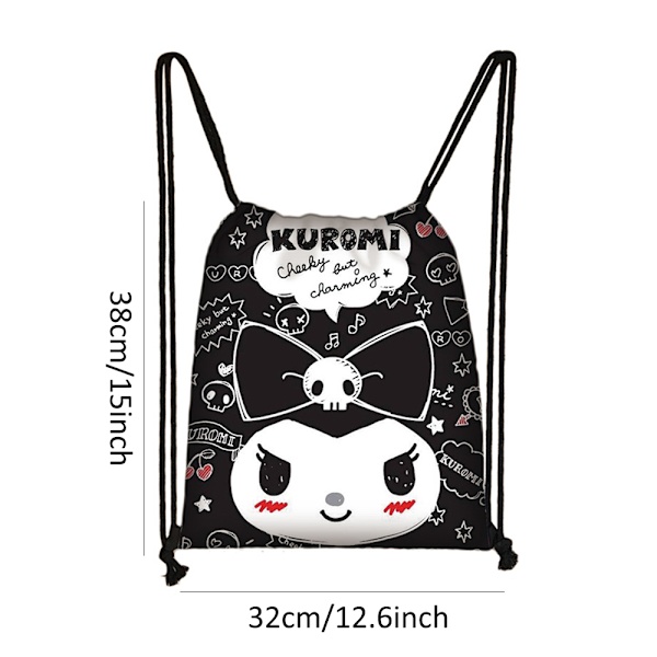 Kuromi dragsnöre ryggsäckar härlig skolväska lätt söt rese ryggsäck presenter barn skolväska flickor & pojkar #1 32x38cm