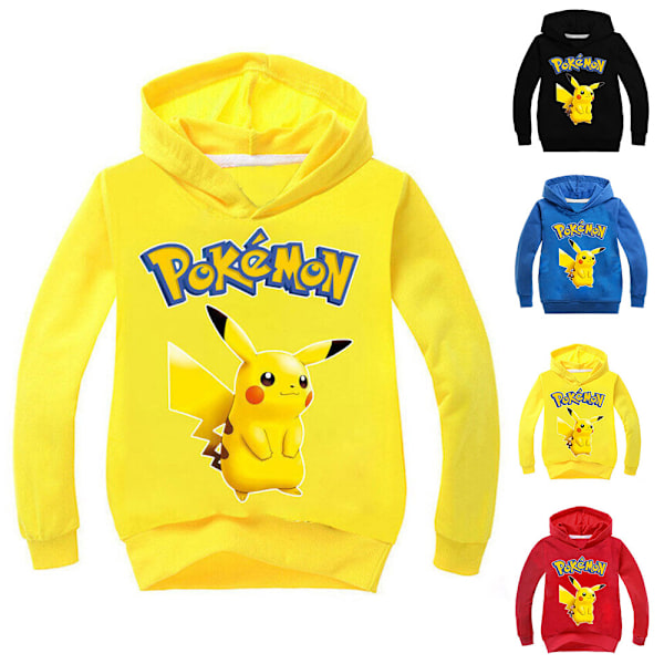 Pikachu Barn Hoodie med Huva Pojkar Flickor Cartoon Print Pullover Black 130cm