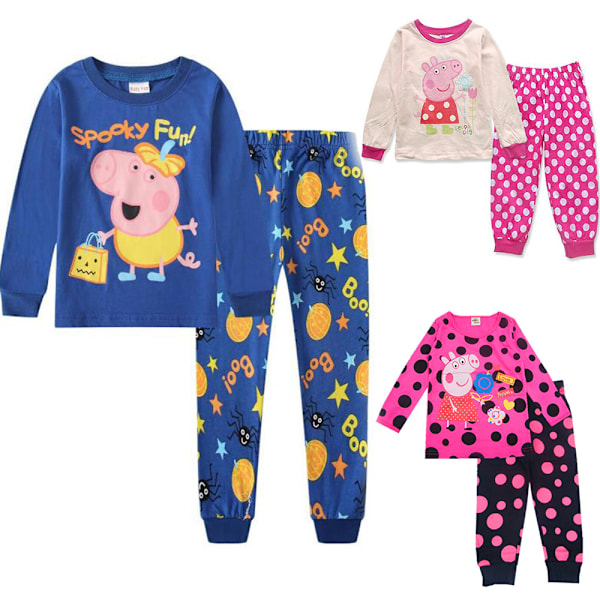 4-8 år Barn Pojkar Flickor Peppa Pig Långärmad Topp och Byxor Pyjamas Set Barn Sovkläder Outfit C 100cm