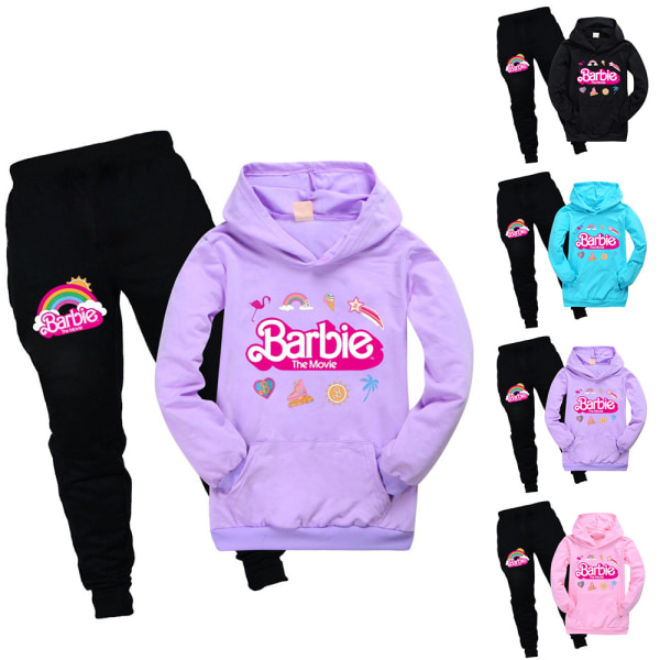 2ST Barn Flickor Barbie Hoodies Casual Sweatshirt Toppar Byxor Set black 130cm