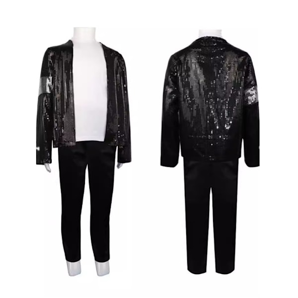 Lyxig Paljettjacka Outfit Michael Jackson Vuxen Halloween Maskeradfest Black + Hat S