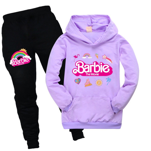 2ST Barn Flickor Barbie Hoodies Casual Sweatshirt Toppar Byxor Set purple 130cm
