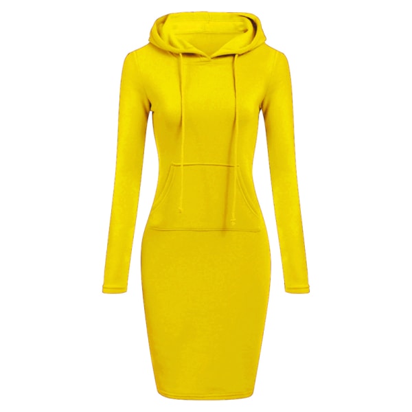 Fickklänning med huva för kvinnor_ moderiktig tröjaklänning_Hooded po yellow 2XL