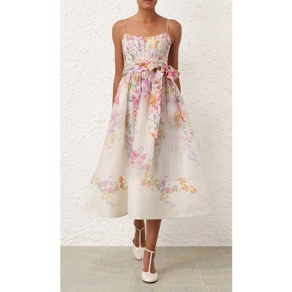 NATURA CORSET MIDI KLÄNNING Sommarklänningar för Kvinnor 2025 Strand Spaghetti Rem Klänningar Ärmlös Solros Tryck Sommar Maxi Solklänning M