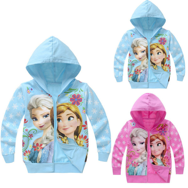 Frozen Flickor Hoodie Varm Jacka Cool Blå Sweatshirt Kläder Light blue