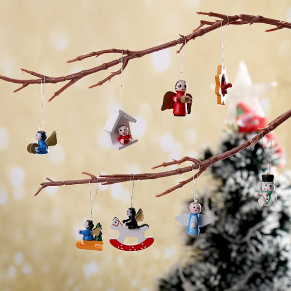 30 st trä hängen handmålade mini julgran prydnader