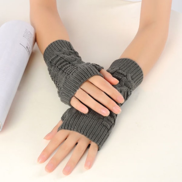 Neutrala halvfingerhandskar vinterstickade fingerlösa handskar gray