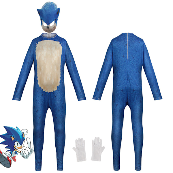 Sonic Hedgehog Cosplay -asu lapsille, pojille ja tytöille, juhla-asu päähineellä Blue 130cm