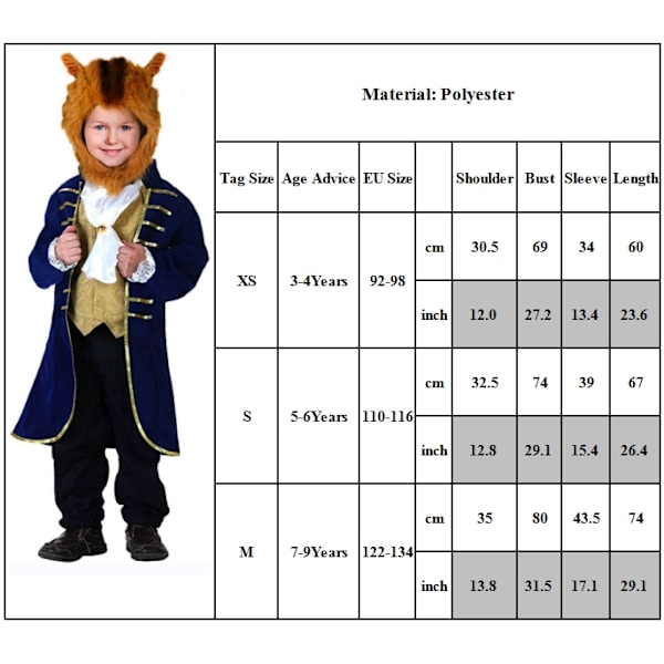 Halloween Skönheten och Odjuret Barn Cosplay Kostym Party Fancy Dress Up Outfit M