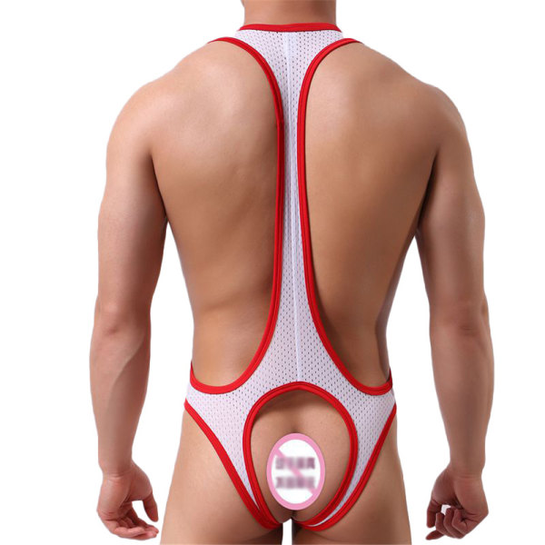 Jumpsuit för män Sexiga underkläder Jockstrap Singlet Bodysuit white 2XL