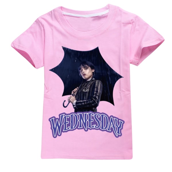 Girl's Wednesday grafisk T-shirt kortärmad film tecknad t-shirt pink 130cm