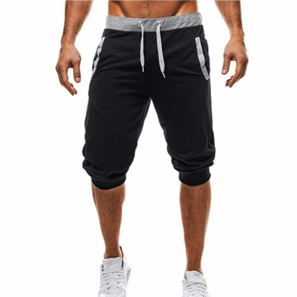 Casual Shorts för män 3/4 Jogger Capri Byxor Knä Shorts black 2XL