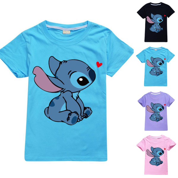 Barn Lilo och Stitch Print tecknad T-shirt Casual sommar kortärmade T-tröjor Purple 13-14 Years