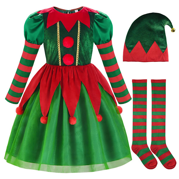 Julklappselvdräkt för flickor, Santa Claus-set, Elf-dräkt för flickor, Julklappselvdräkt för barn 150cm