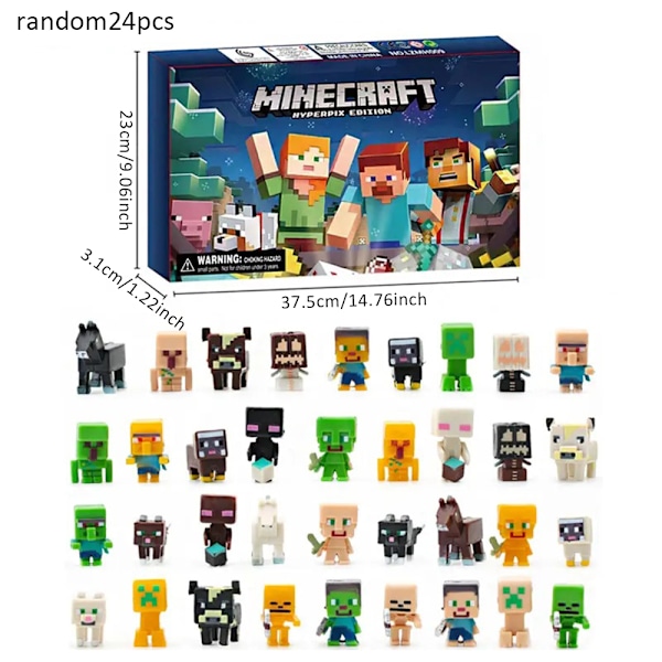 Minecraft Adventskalender 2024, 24 Dagars Julkalender, 2024 Jul Minecraft Figurer Nedräkningskalender För Barn Pojkar B