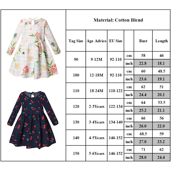 Barn Baby Girls Blommig Skjorta Klänning Långärmad Sommar Strandfest Swing Sundress #2 140cm