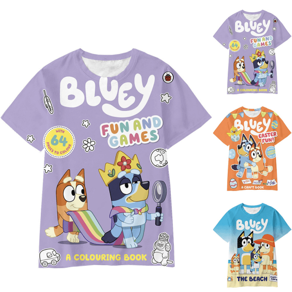 Barn Pojkar Flickor Bingo Blueys Cartoon T-Shirt Casual Sommar Kortärmad Tee Toppar A 7-8 Years