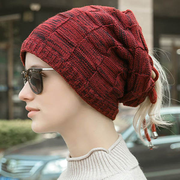 Talvi Syksy Unisex Villapaita Pipo Villa Neulottu Unisex Hattu wine red