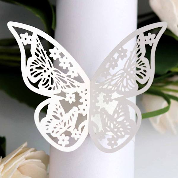 Udhulet sommerfugl papir ring spænde håndklæde dekor serviet spænde White 40pcs