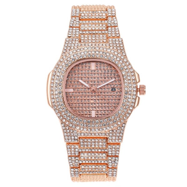 Diamond Watch Iced-Out Watch Fashion Quartz Watch Rose Gold