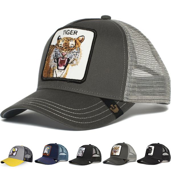 Mesh Baseball Cap Broderad Utomhus Solhatt Justerbar Kep Grey Tiger