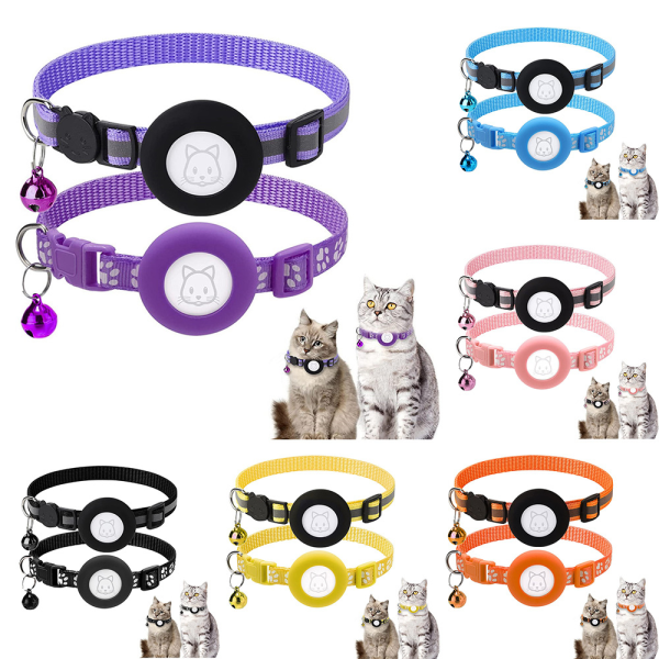 2st justerbar AirTag Cat Collar med klocka Orange 2pcs